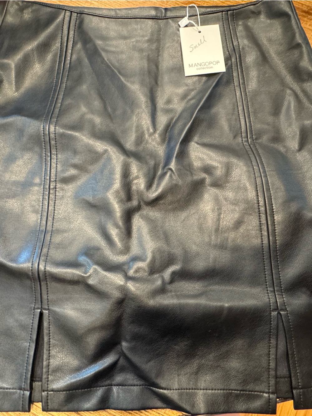 Mango Black Faux Leather Skirt with Tag Detail